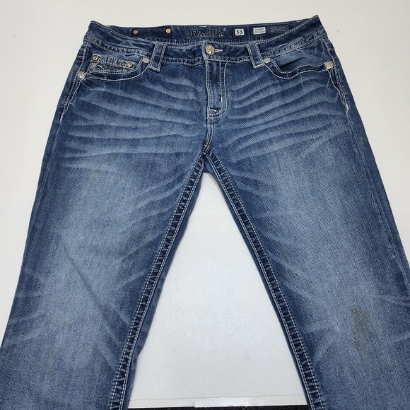 Miss Me Signature Cuffed Skinny Low-Rise Jeans Sz 33 Denim Embroidered JP7680CK2 - Picture 4 of 9